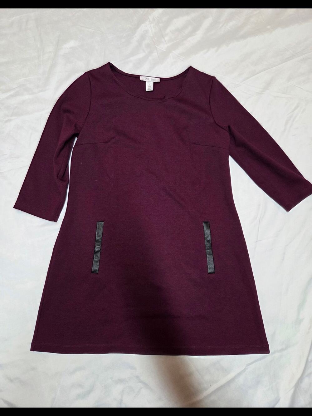 White House Black Market ' Burgundy A-Line Dress with Faux Pocket Trim M